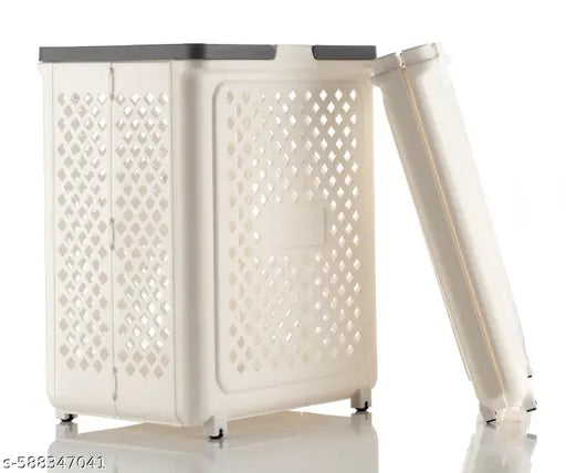45 Litres Laundry Basket Plastic/Multipurpose Laundry Bag for Clothes/Durable Clothes Basket & Basket for Clothes Storage/Foldable & Space-Saving Laundry Basket (White)