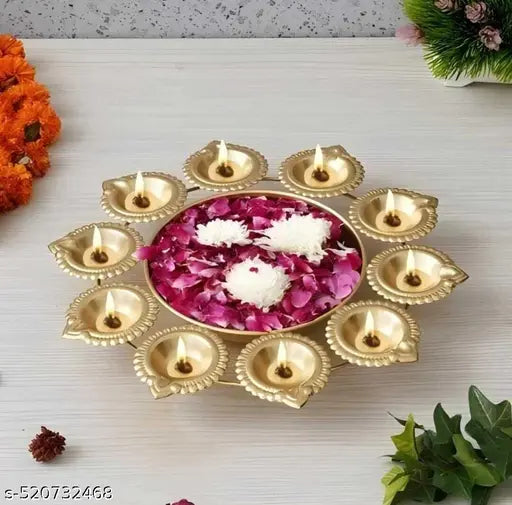 ZUNISHOP Diya Shape Flower Decorative / Urli Bowl for Home / 10 Diyas Set Iron Table Diya ( PACK OF 3 )