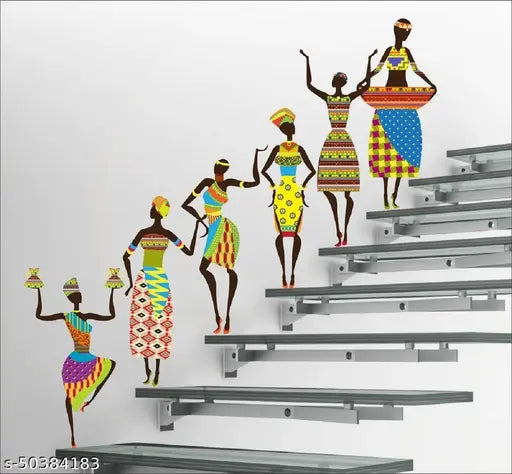 Ghar Kraft Set of 4 Wall Sticker Tribal Lady | Free Bird Cage Brown | Dream Girl | Dream Girl | Dream Girl | Love Birds With Hearts