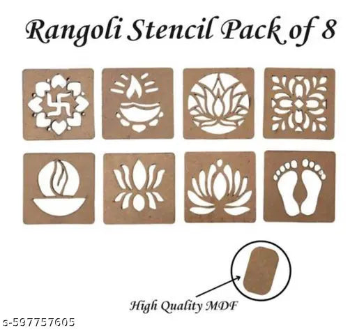 Rangoli Stencil Set 8 Intricate Reusable MDF Designs for Diwali & Festive Decoration 1