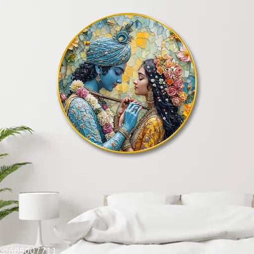 Livin'luxe Radha Krishna Mosaic Wall Art | Romantic Divine Couple | Vibrant Spiritual