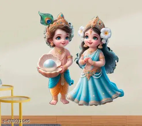 3D Radhe krishna blue theme Waterproof PVC Vinyl Wall Sticker for Living Room -Bedroom - Office - Home, Multicolor Wall Sticker for Room ideal sticker size-( 50 X 40 Cm )