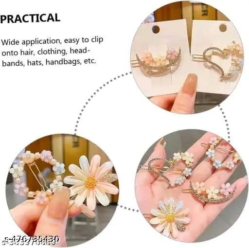Pack of 4 Floral Crystal Hair Clip Korean Fancy Bling Pearl Resin Acrylic Hair Clips Rhinestone Bobby Pins Hair Slides for Women and Girls (Pack of 4 Floral Pin)