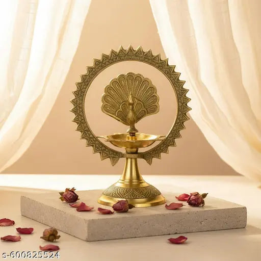 Brass Peacock Chakra Diya for Pooja, Temple, and Festival Decoration