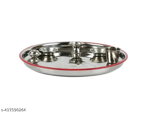 29 cm pooja plate for home and office temple with diya,roli chawal holder, glasi and gheepot