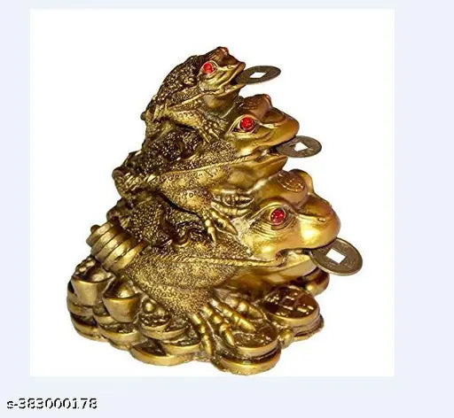 Triple Frog Family With Coin For Happiness, Health, Wealth and Positive Environment - 10 cm