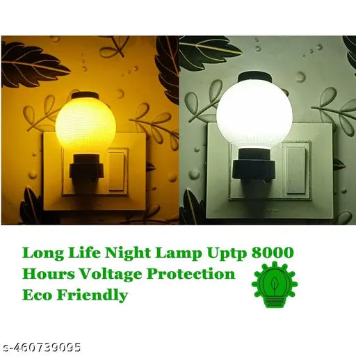 Round Shape Unique Energy saving Home Decor LED Room Night Lamp 0.5w, Night Lamp for Bedroom Hall Dinning Any Space at your Home, Long-lasting Plug & Pin Room Light, Color Yellow, White (Pack of 2)