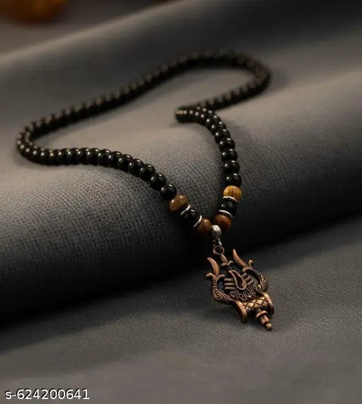 | (Stylish Spiritual Load of Shiva  Locket for Men & Women | Trishul Damru Pendant with Premium Black Beads | Ideal Gift for Shiv Bhakt |