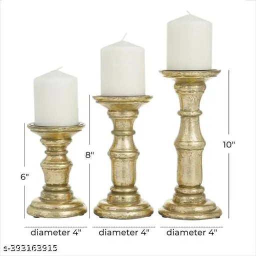 A Piece of Wood Golden Rustic Candle Holders Mango Wood Candle Holders Candles Pillar for Home in Living Room,Bedroom,Dining Table Centerpiece Set of 3 Candlestick Holder