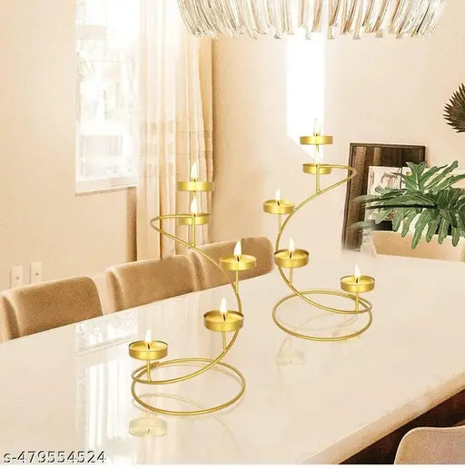 Decorative Tealight Candle Holders | Golden Candle Holder | Spiral tealight Candle Holder & candle stand for Home Decorative - Set of 2