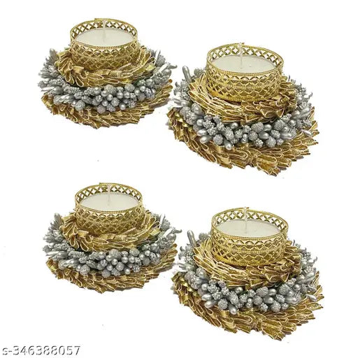 AorviDesigns Fancy Set of 4 Decorative Tealight Candle Holders/Diwali Diya/Décor for Office, Multi
