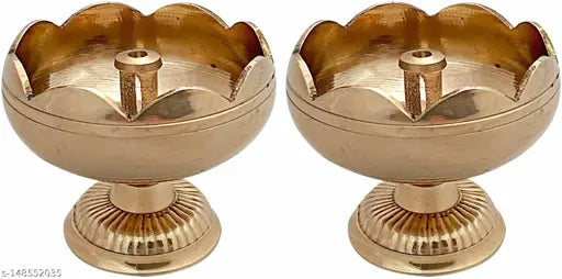 Fashion Bizz Brass Akhand Diya| Akhand Jyot| Decorative Brass Oil Lamp | Brass Table Diya Brass (Pack of 2) Table Diya Set (Height: 3 inch)