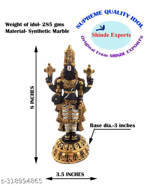 SHINDE EXPORTS Govinda Idol for car Dashboard/Balaji murti for car/tirupati Balaji murti/Balaji Statue for Pooja Room (Gold)