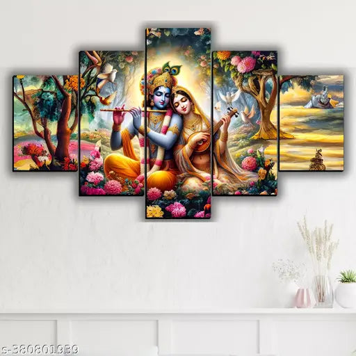 Radha Krishna Religious Mdf Wall Painting Digital Reprint 18 inch x 30 inch Painting (Without Frame, Pack of 5)