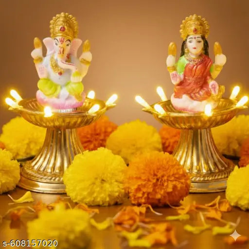 Electric God Lakshmi and Ganesha Deep Jyot , For Temple Home Decoration (Set of 2) – LED Light Mandir Diya,  Flameless Deepavali & Pooja Decor, Table Diya - Made in India 100%