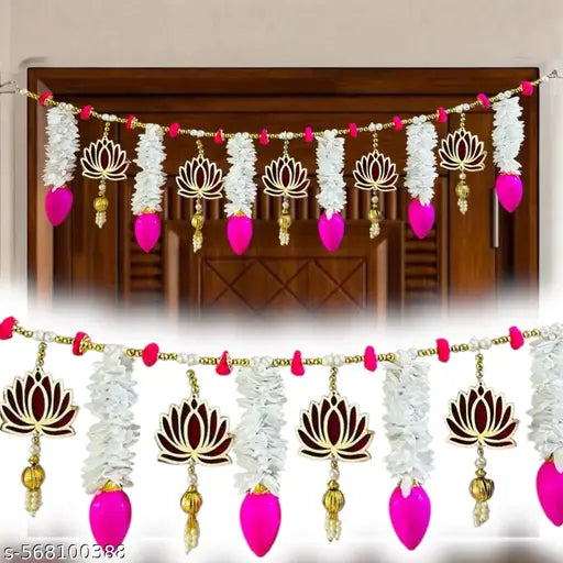 Decorative Lotus Toran/Bandarwal– Artificial Flowers with Acrylic Lotus & Beads for Door Decoration