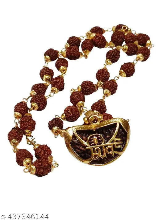 Mahakal Locket with Rudraksha Mala, Golden Om Trishul Damru Pendant, Original Spiritual Shiva Bholenath Religious Chain Locket for Men and Women