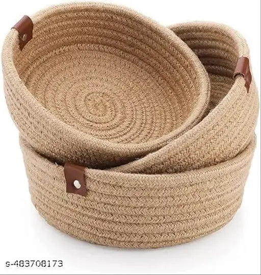 Swised Mini Rope Storage Natural Handwoven Jute Shelf Basket For Your Home & Kitchen (Small,Medium,Large), (BEIGE)