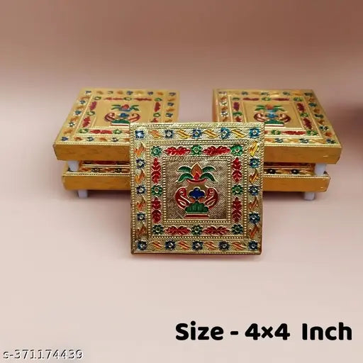 Size : 4×4 Inch Handicraft Wooden Pooja Chowki For Pooja Combo Pack of 5 | Pooja Chowki Small | Laddu Gopal Puja Chowki | Pooja Plate Stand | Laddu Gopal Aasan