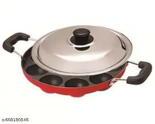 Aluminium Appam Pan / Non-Stick Appam Patra with Lid – 12 Cavities, Gas Stove Compatible, Lightweight Appachetty for Soft Appams ppam patra / non stick appam maker, gas stove appam pan / traditional appachetty, 12 cavity appam pan / paniyaram pan, lightwe