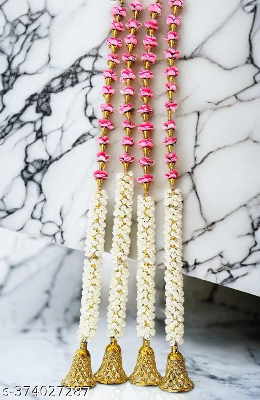 Bellu Handmade Decorative Mogra Bell Fluffy Artificial Creeper Bail Garland, Size 2.5 Feet Used for Home/Office ,Festival Christsmas Diwali Decoration,Pack of 4, (Pink)