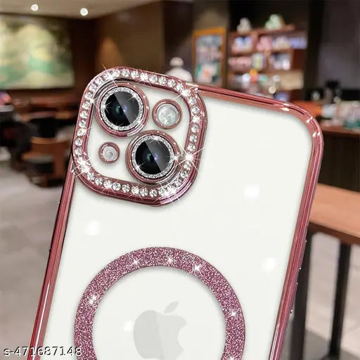 Clickfleek Back Case For Apple iPhone 14 | Luxury Bling Diamond Rhinestones Cover with Magsafe | Camera Lens Protection Back Cover Compatible For Apple iPhone 14 (Rose)