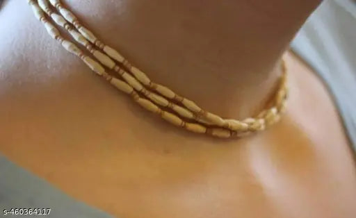 Tulsi Kanthi Mala With Three Tulsi Strips For Women Both With Lock , 100% Pure Tulsi Beads Make In Vrindavan Wood Chain