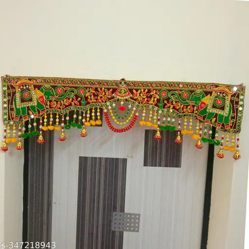 P.A.Traditional Door Hanging Bandanwal Designs of Elephant Embroidery/Mirror/Moti Toran for Home Decoration.[37 Inch]
