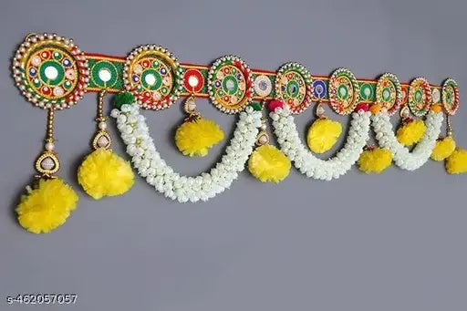 Handmade Plastic Beads Handmade And  Latest Traditional Multi Zula Pearl, Mirror Work Mogra Plastic Beads Handmade Door Hanging Toran Bandarwal for Home Door,  inch.--608