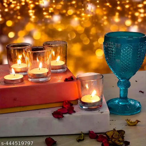 India Glass Votive Tealight Candle Holders - Living Room Side Table Home Decoration (Pack of 6)