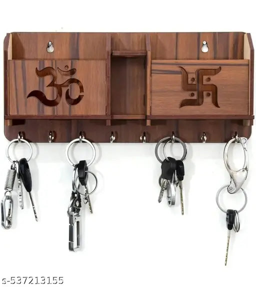 Om Swastik brown key holder for home and office decor (Pack of of 1)