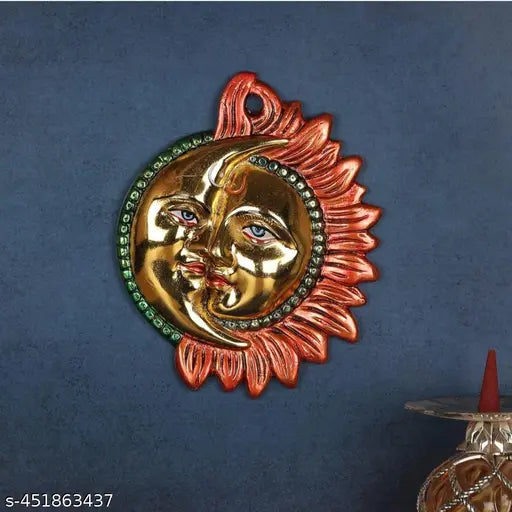 Sun & Moon Wall Hanging Multicolour Decorative Showpiece for Vastu Remedies, Success, Health & Prosperity in Home, Office Hanging Art Piece of Combine Sun and Moon to Energise You with The Most Powerful Energies on The Earth. Prepared from fine Quality of