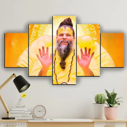 Premanand Ji Maharaj 5 Panel Decor (30x18 inches)