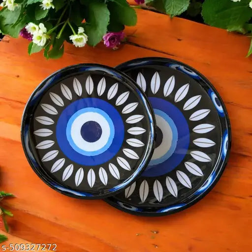 Evil Eye Round Serving Tray Set – Handcrafted Resin Coated MDF (Set of 2)