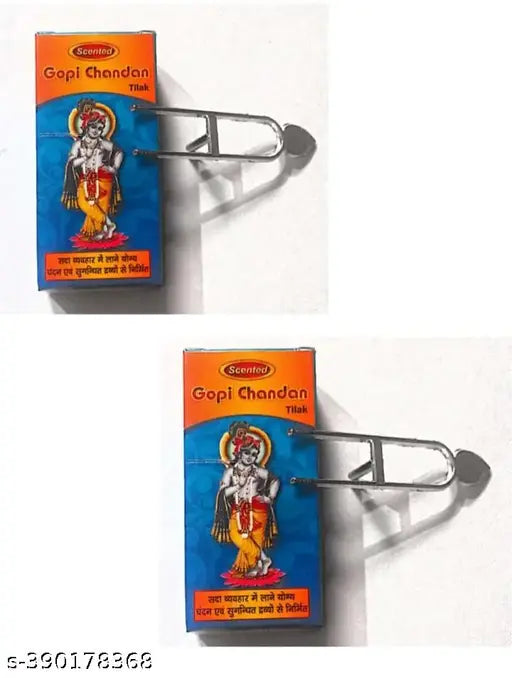 2 Gopi Chandan Stick with 2 V hape Tilak Stamp || Vaishnav Tilak Stamp Combo Set || ISKCON Tilak Combo Set || Gopi Chandan with ISKCON Tilak Stamp Set (2)
