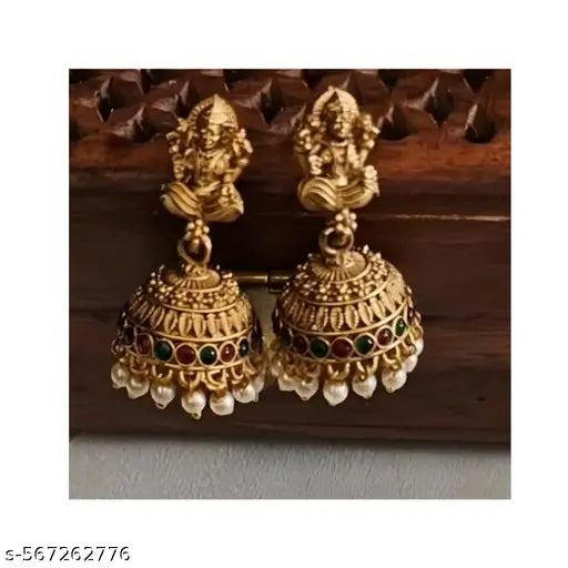 Invisible Wire Necklace Set with Lakshmi Pendant & Jhumka Earrings | Trending Viral Chain Set for Women | Lightweight South Indian Temple Jewellery | Ethnic, Festive, Wedding Look