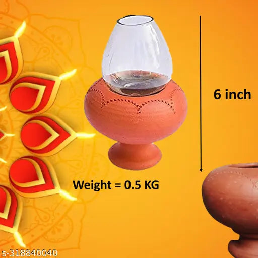 Our Rural Clay Deepam Diya with Glass Cover – Traditional Puja Oil Lamp with Glass Lid (Pack of 2)