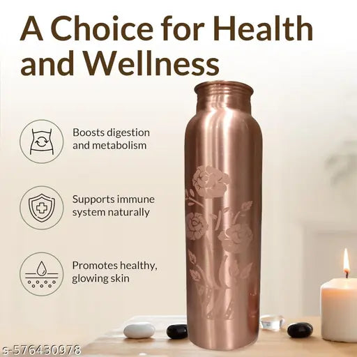 viDixn Designer Rose 100% Pure Copper (900mL) BPA Free, Rust & Leak Proof Copper Bottle, for Office, Yoga, Home, Gym, Travel, Boost, Immunity and Health Support Ayurveda Inspired Copper Bottle (Pack 1)