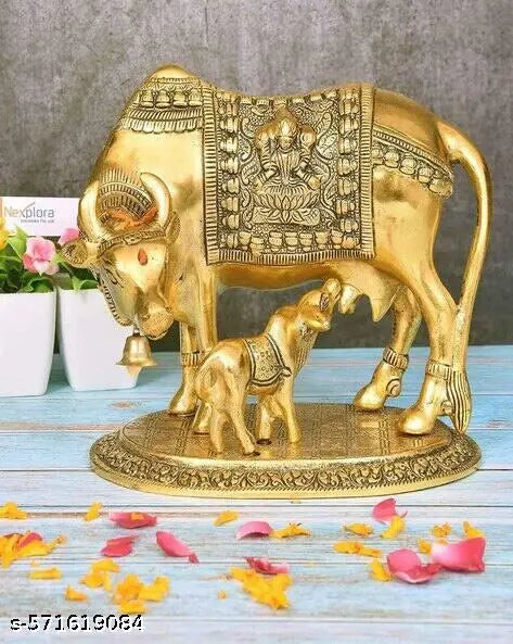 Pooja Essentials: Lakshmi Paduka with Cow Calf and Kachua Plate