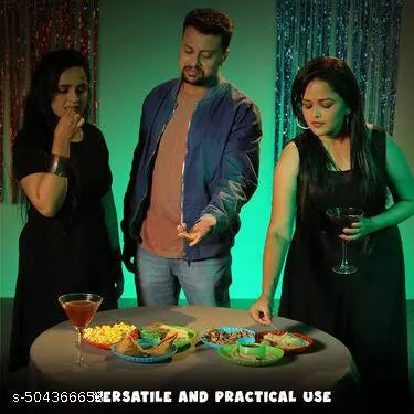 (12 Pcs Set) Plastic Lunch Plate, Dahi and Chat Plate, Snack and Appetizer Plate, Tray for Party and Daily use Serving Platter Plate for Serving Pasta Starters Utensils Breakfast - Multicolor