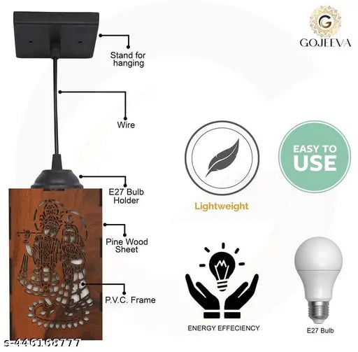 TrendyHouse Ganesh Wooden 10 Watts Ceiling Carved Pattern Pendant Hanging Lamp | Modern Hanging Lamp | Designer Hanging Lamp, Brown, Rectangular (GFBH_027)