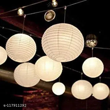 UNIVERSAL BUYER 10 inch Round Hanging Ball Paper Hanging Lantern Paper Lamp for Decoration at Party Birthday (White, Pack of 10) (Size: 10 inch)