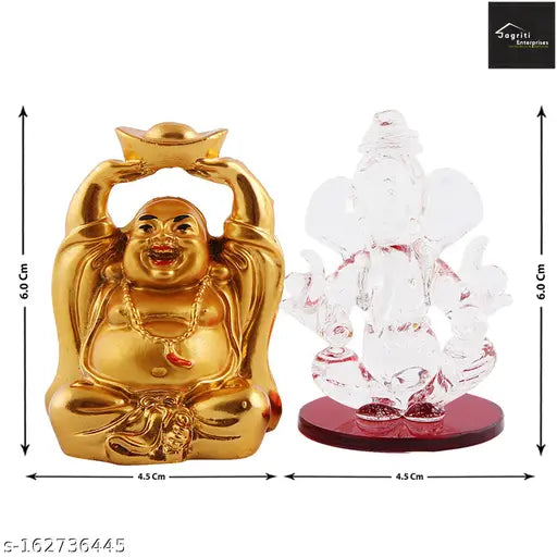 Jagriti Enterprise Crystal  Ganesha Idols for Dashboard & Laffing budha