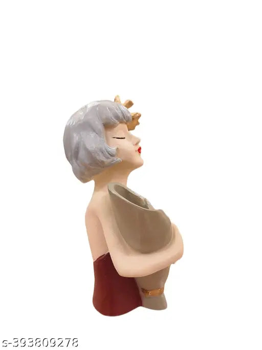 DAY CREATION Polyresin Girl Doll Statue Pot Vase Human Figurine Decorative Showpiece Polyresin Multicolor