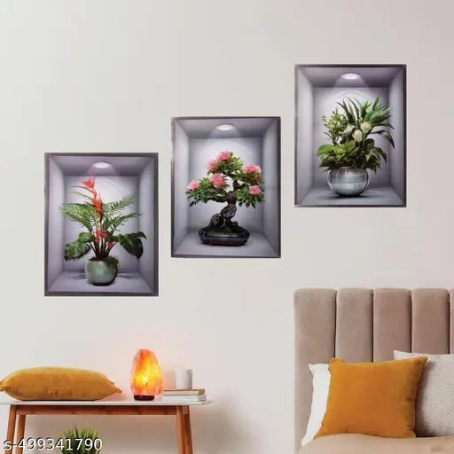 3D Vase Wall Stickers Plants Wall Stickers Kitchen Wall Decoration Suitable for Decorating Bedrooms, Living Rooms, Doors and Windows, Hotels and Damaged Walls (30 x 42.5cm) (Pack of - 3pcs) (Flower Pot)