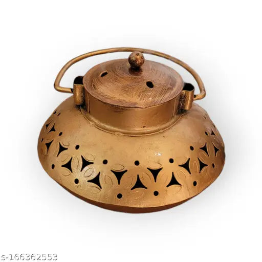 Classic Metal Small Kapoor Dani, Dhoop Pot, Degchi T-Light Holder for Pooja Room