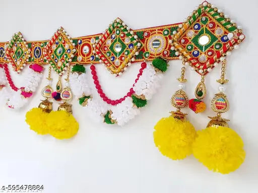 Heny Craft Kutchi Vintage Traditional Multi Zula Pearl Plastic Beads Handmade Door Hanging/Bandarwal/Toran for Door, Traditional Bandarwal for Door.