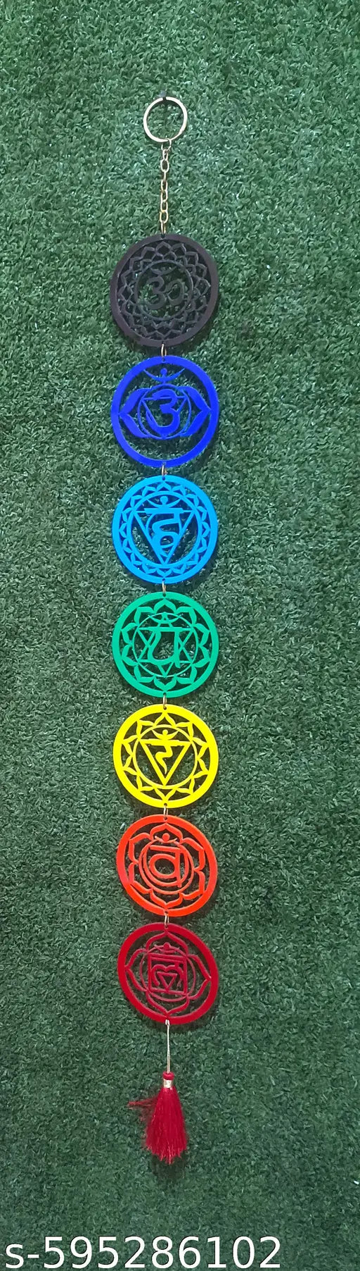 FOOTPRINT 7 Chakra Acrylic Wall Hanging with tassel - Spiritual Energy, Good Luck for Home, Car and Door /Office and Meditation  spaces