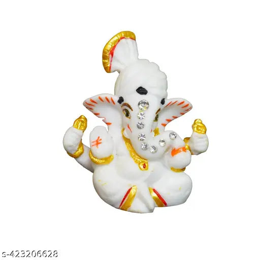 Beautiful Hand Made Marble Ganpati Idol for Gaenesh Chaturthi Celebration|White Ganesha Murti for Your Office and Home Pooja| Gaenesh for Auspicious Occasions (Size 3 inch)