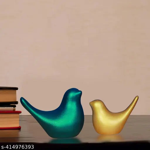 AA NM & Sons Birds Showpiece Set of 2 Birds Family Statue Decoration Figurine For Living Room | Collectible For Home Décor (5 & 4 inch,Green & Gold)
